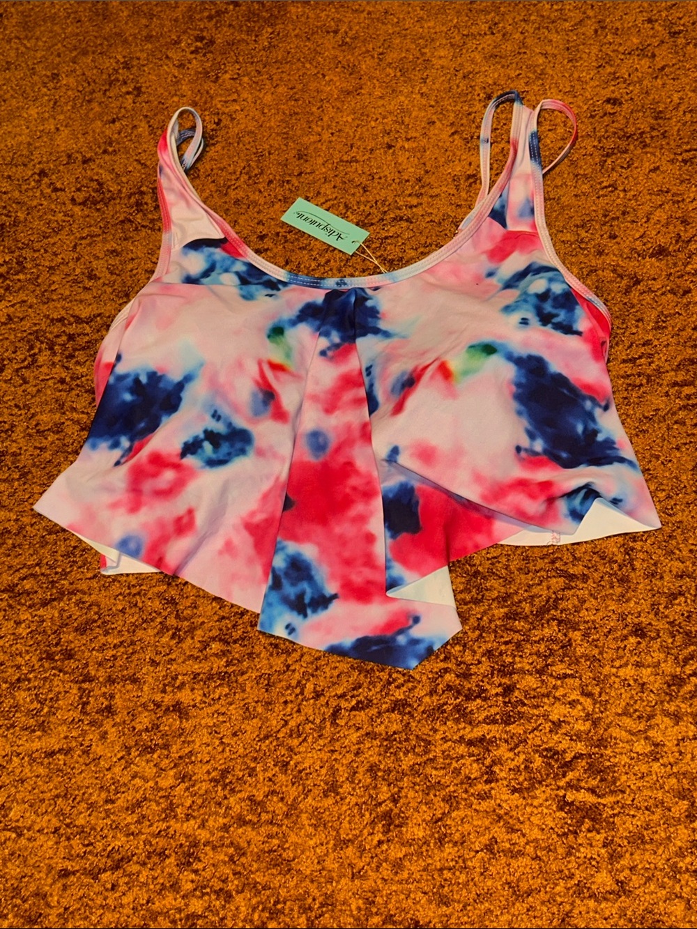 Mystery Jane Tie-Dye Ruffle One-Piece Swim Top in Pink, Blue & Green